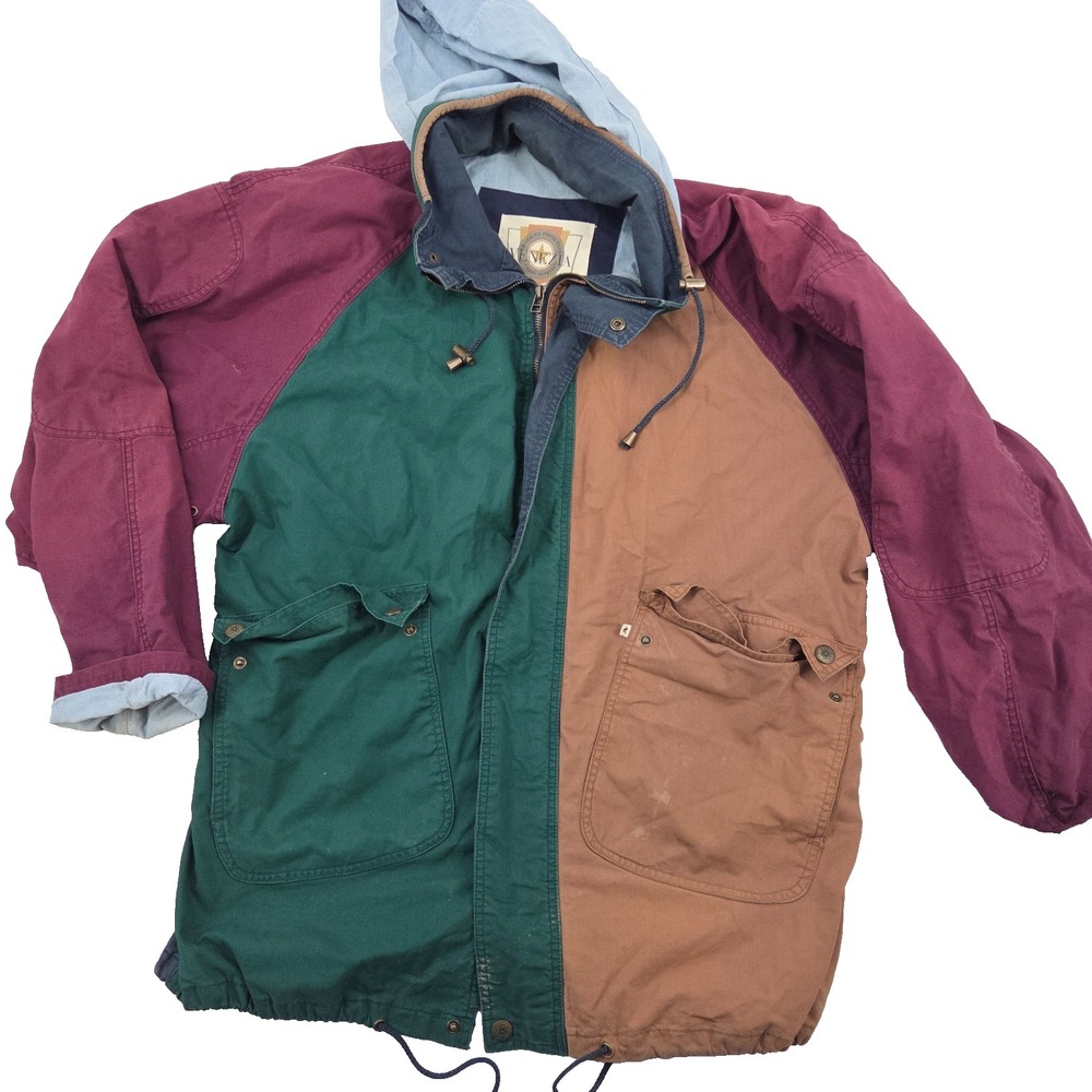 VTG Venezia Color Block Hooded Jacket Mens XL 90s Canvas Anorak V1200 Multicolor